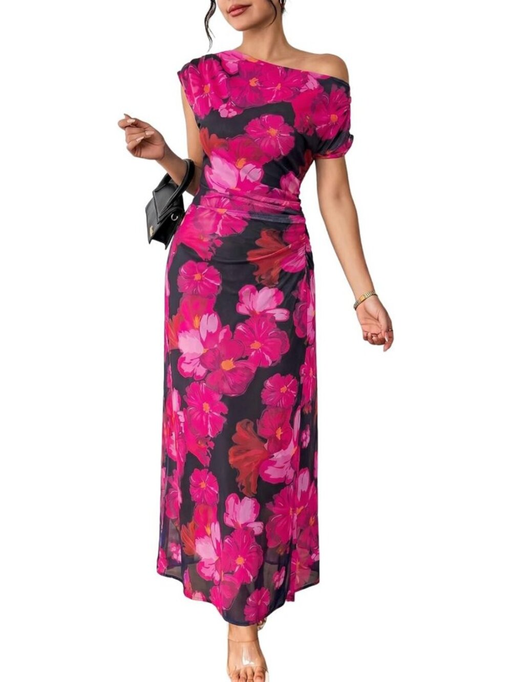 Floral Off-Shoulder Wedding Guest Dress | Elegant Party Gown for Women